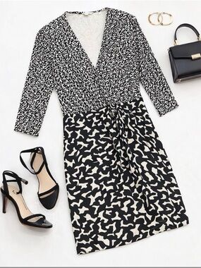 Diane von Furstenberg Silk Wrap Dress | Black & White Print | Size 14